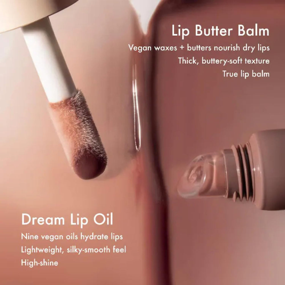 Summer Fridays Dream Lip Oil swatch in warm beige shade.