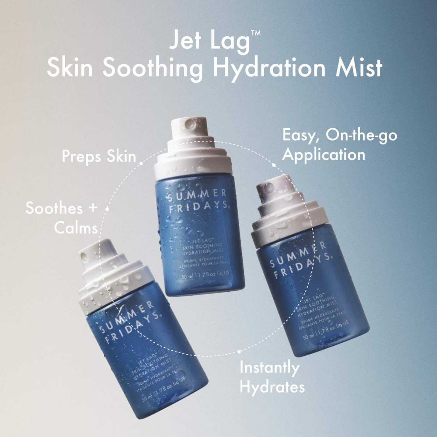 Summer Fridays Jet Lag Mist on skin for a refreshed, hydrated glow.
