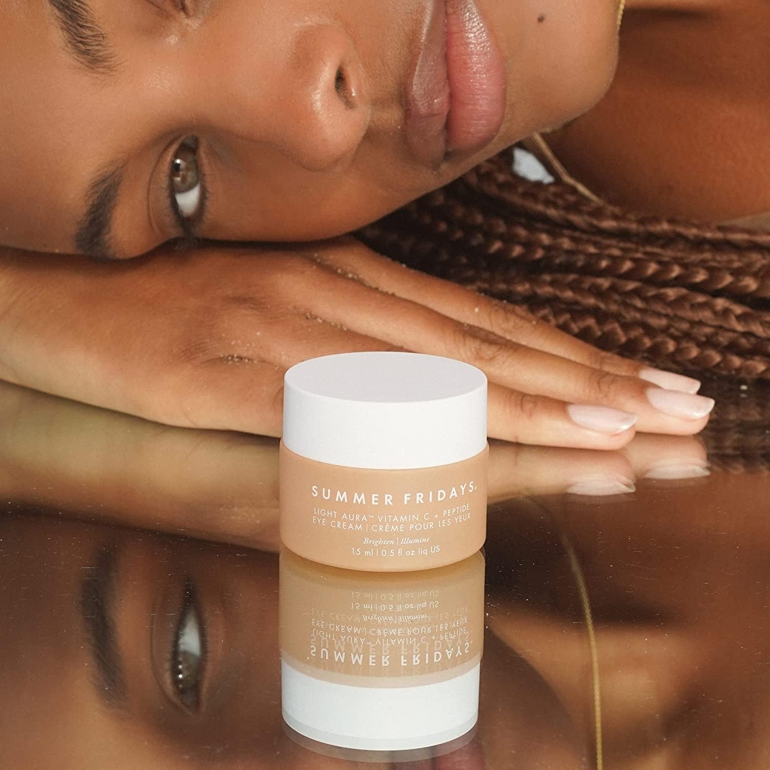 Morning and night use of Summer Fridays Light Aura Eye Cream around the eye area.