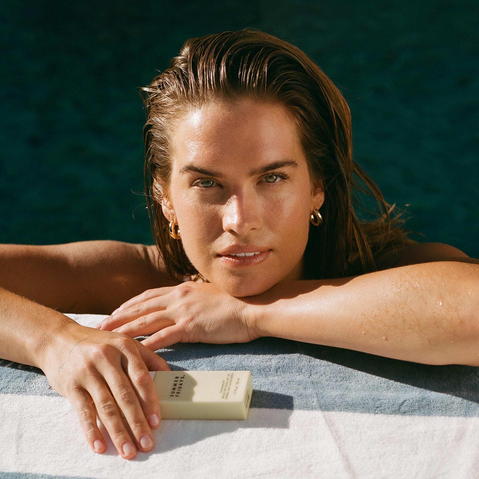 Summer Fridays ShadeDrops SPF 30 soft natural finish on the face.