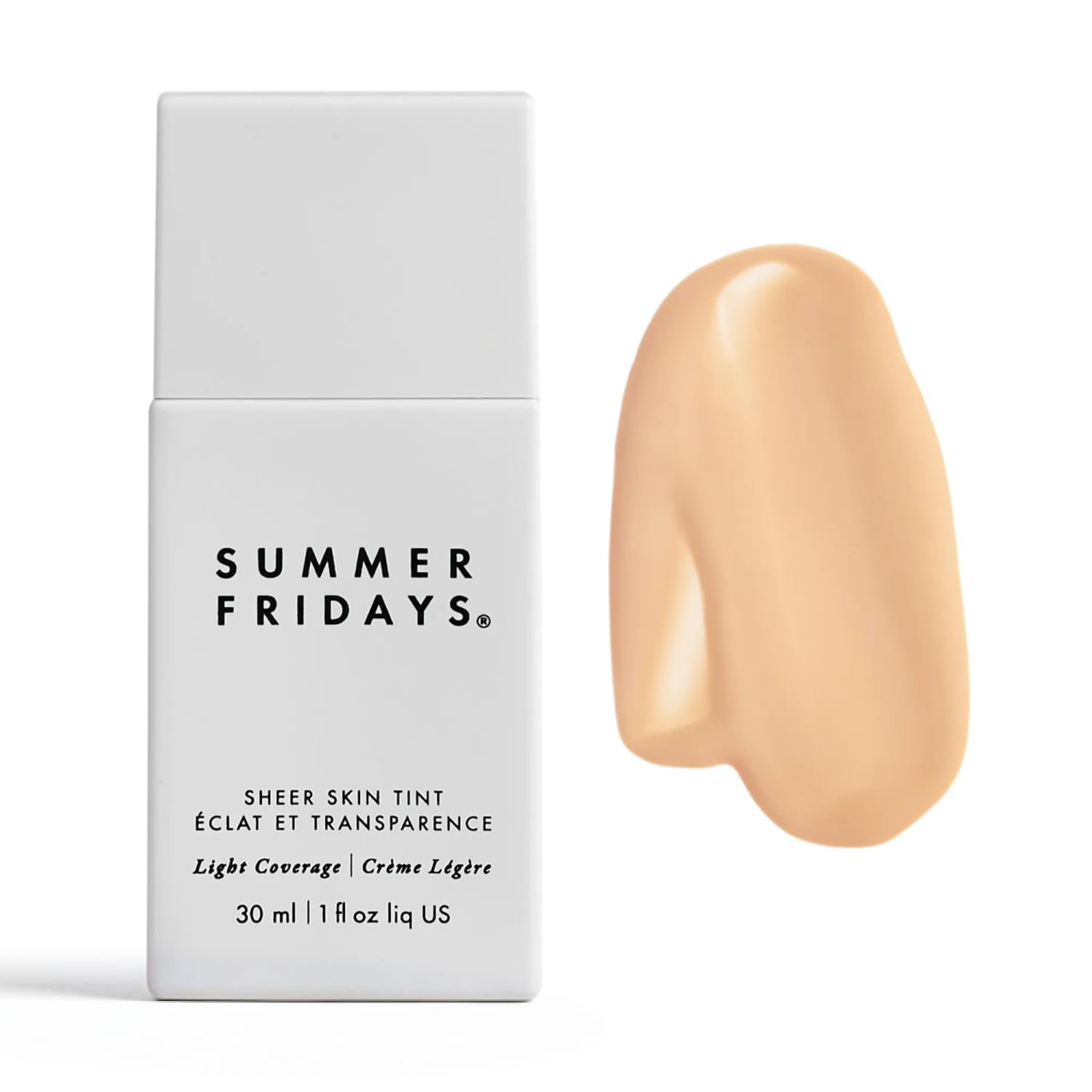 Summer Fridays Sheer Skin Tint bottle close-up showing hydrating glow for the skin