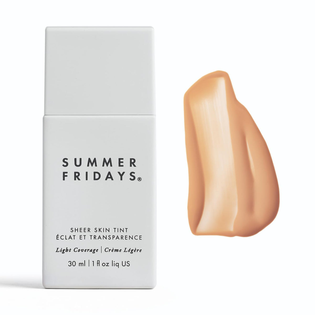 Summer Fridays Sheer Skin Tint bottle close-up showing lightweight hydration.
