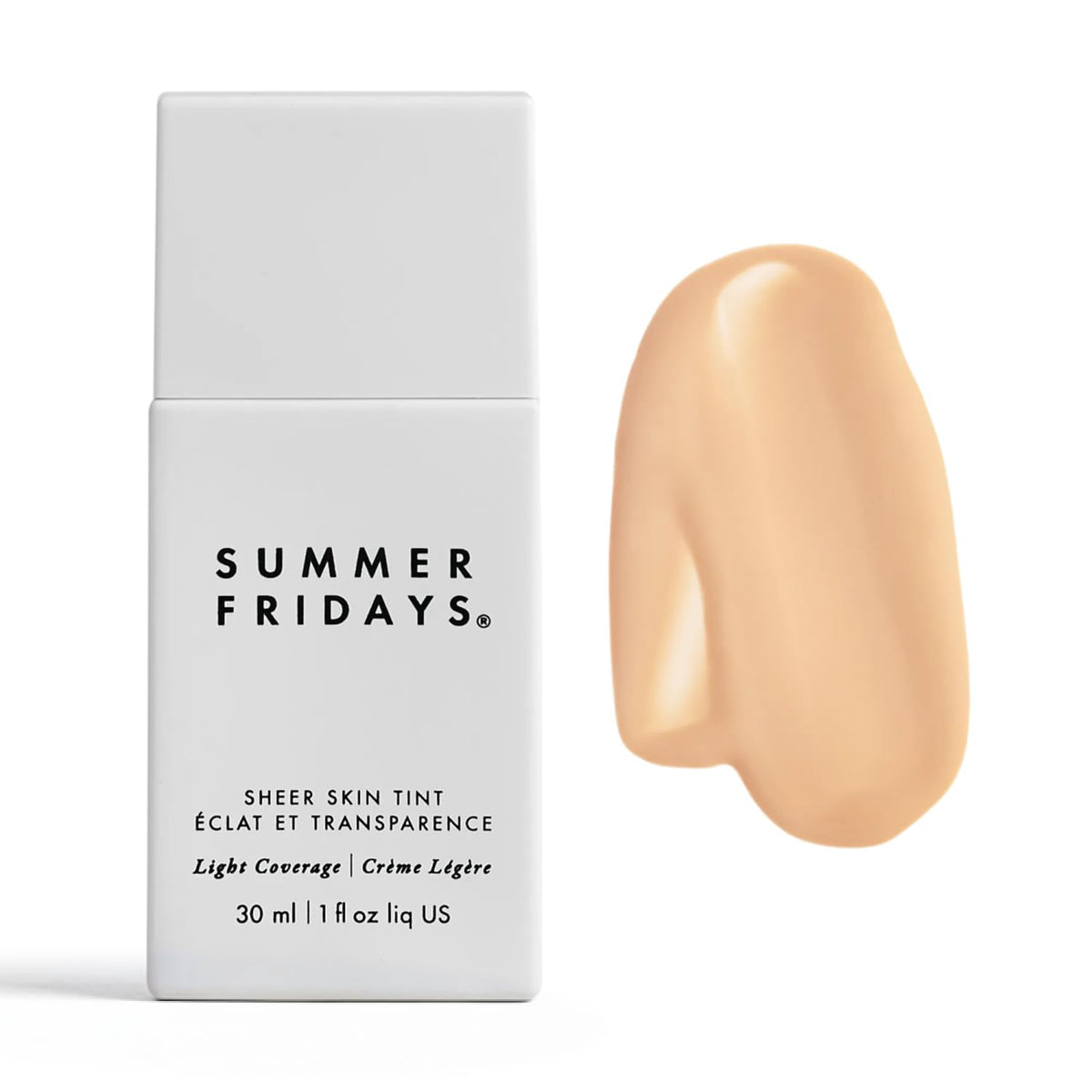 Summer Fridays Sheer Skin Tint bottle close-up showing hydrating glow for the skin