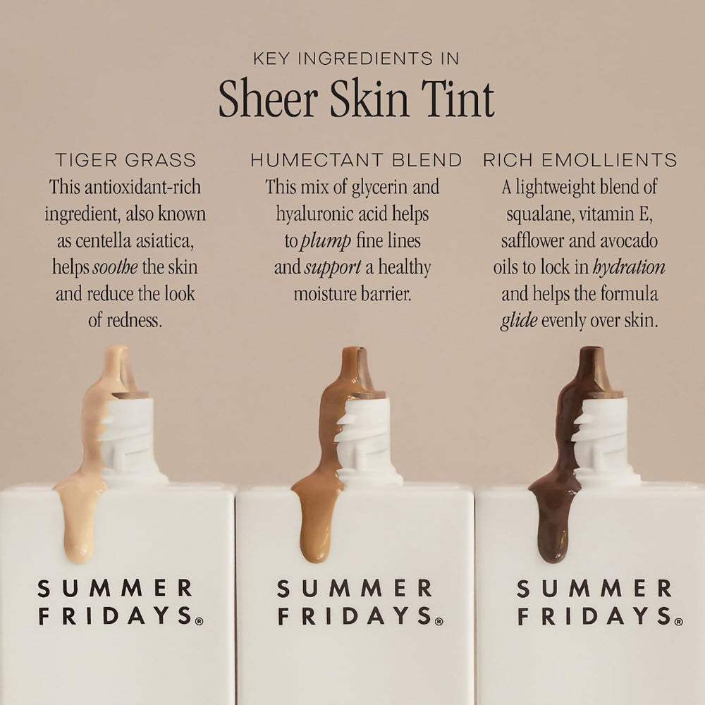 Summer Fridays Sheer Skin Tint natural finish on skin with soft glow.