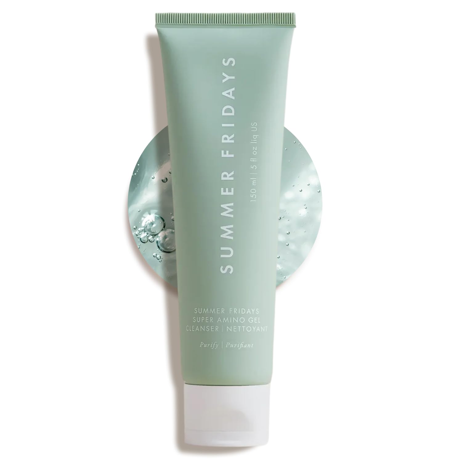 Summer Fridays Super Amino Gel Cleanser bottle showing gentle cleansing and daily hydration