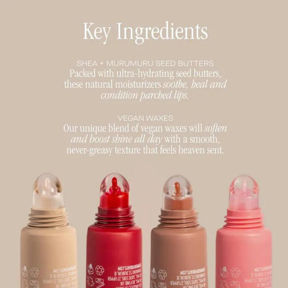 Close-up shows sheer color payoff and healthy-looking lips from Summers Fridays balm.