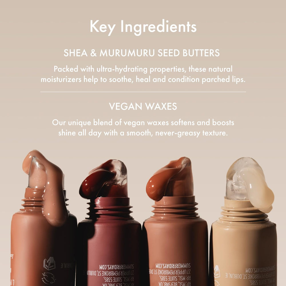 Shine and hydration with Summer Fridays Brown Sugar lip balm on lips.