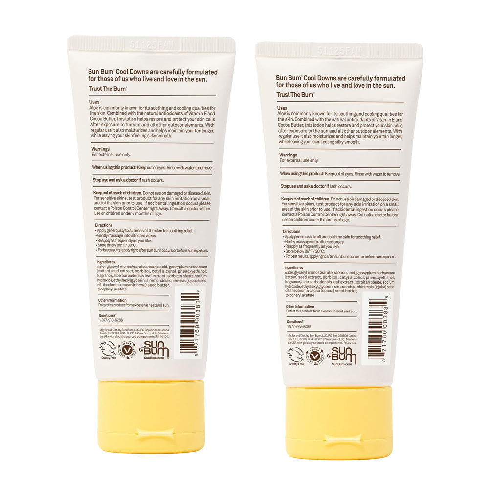 After-sun routine using Sun Bum in outdoor setting with sunscreen nearby.
