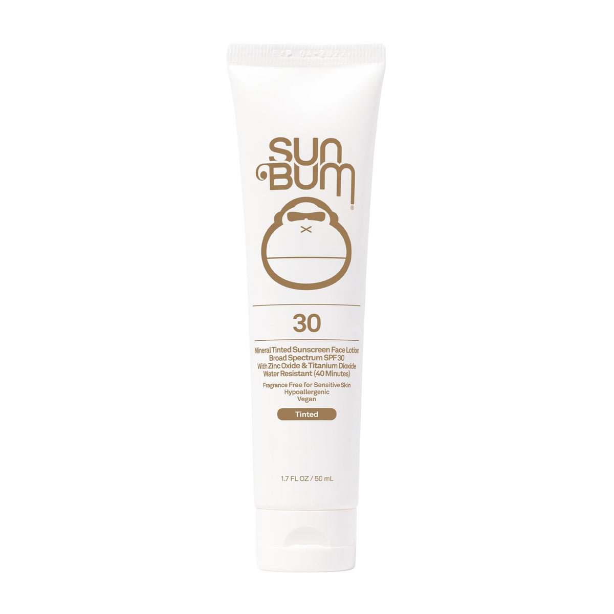 Sun Bum Mineral SPF 30 tinted sunscreen bottle showing zinc-based protection for daily use.