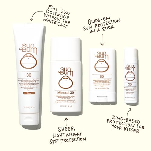 Sun Bum Mineral SPF 30 tinted sunscreen travel-size bottle for on-the-go protection.