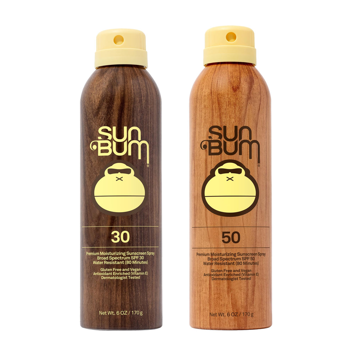Sun Bum original SPF30 sunscreen spray bottle with vegan formula and broad spectrum protection.