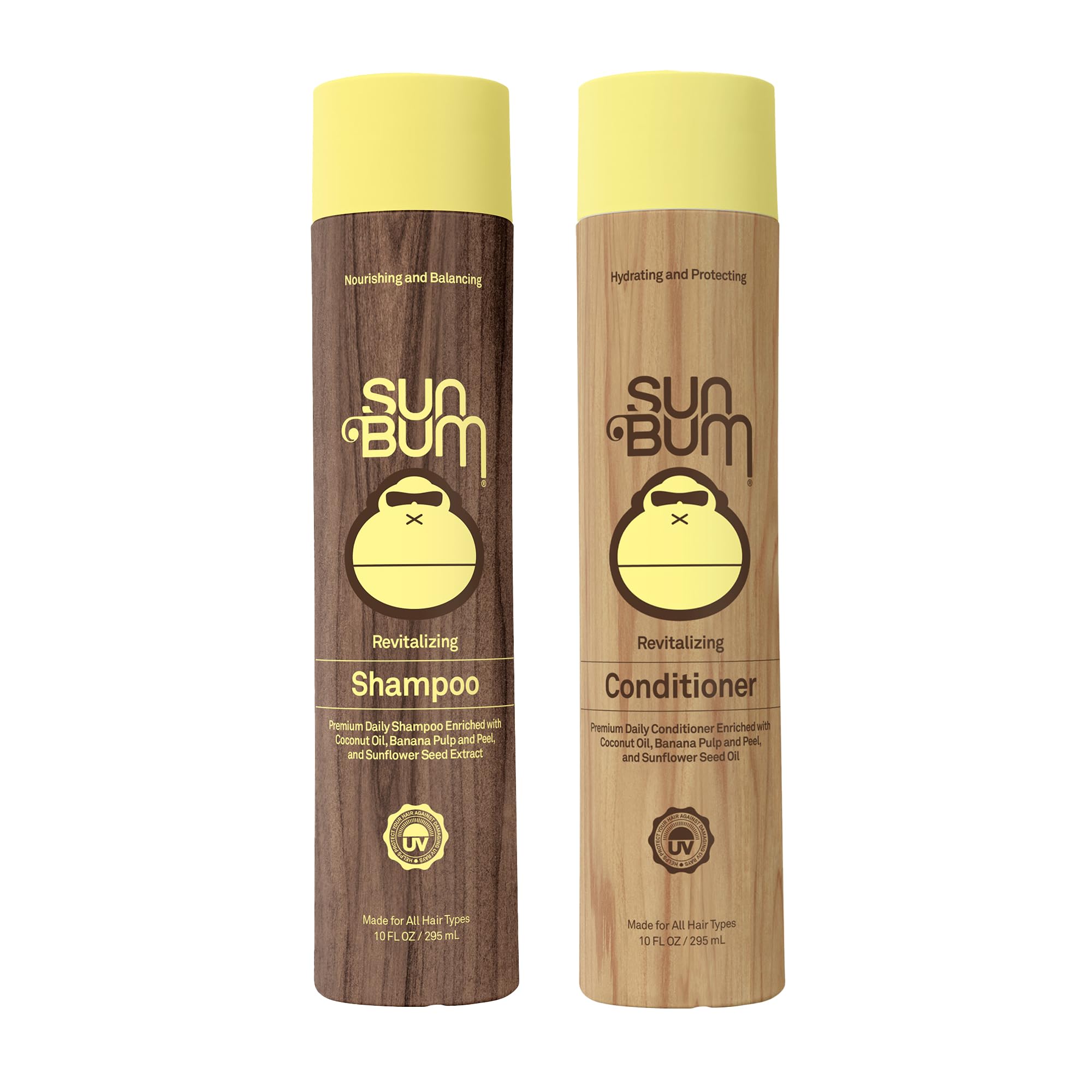Sun Bum Revitalizing Shampoo bottle showing nourishing formula for smooth, hydrated hair