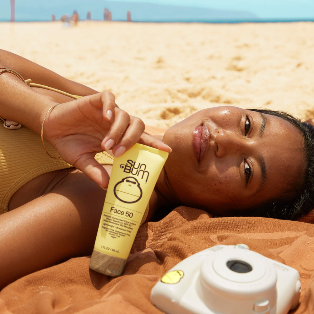 Reef-friendly packaging for Sun Bum SPF 50 face lotion with reef act compliance
