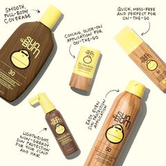 Sun Bum vitamin E enriched mist highlighting nourishing hair care.