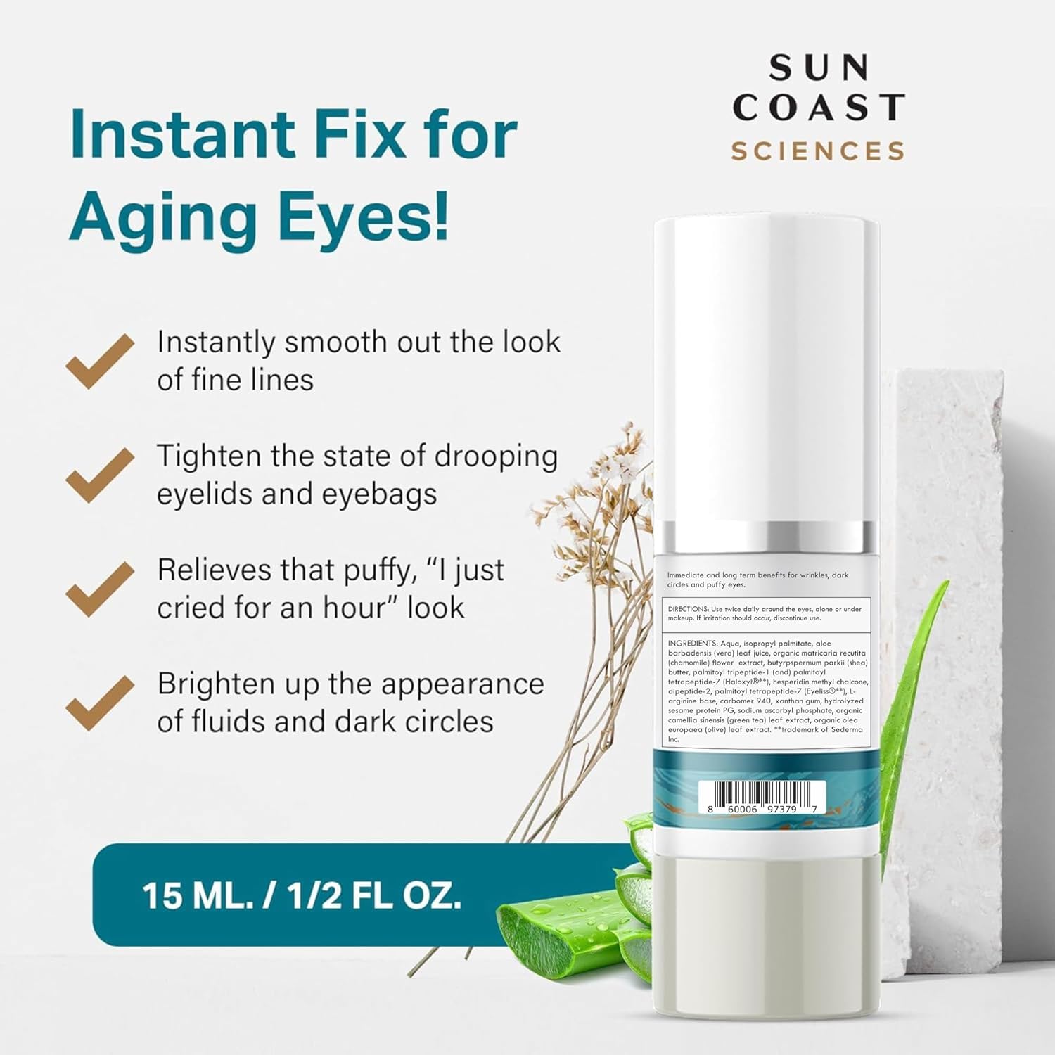 Sun Coast Sciences Complete Eye Serum dispensing pump for easy application