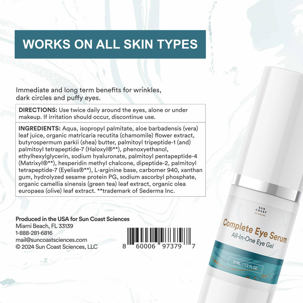 Box packaging of Sun Coast Sciences Complete Eye Serum 4-pack for routine use.
