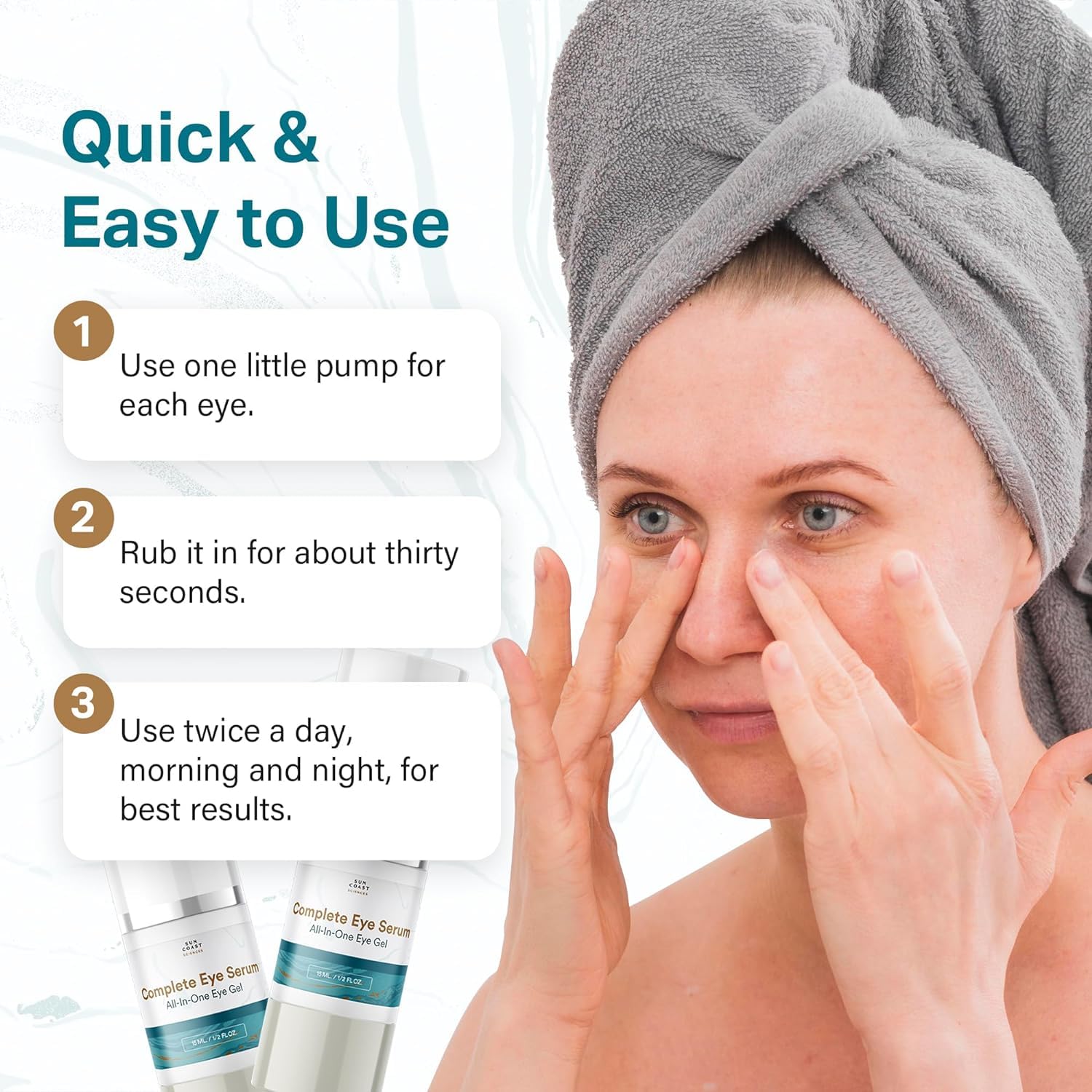 Texture swirl of Sun Coast Sciences Complete Eye Serum showing a light, non-greasy formula.