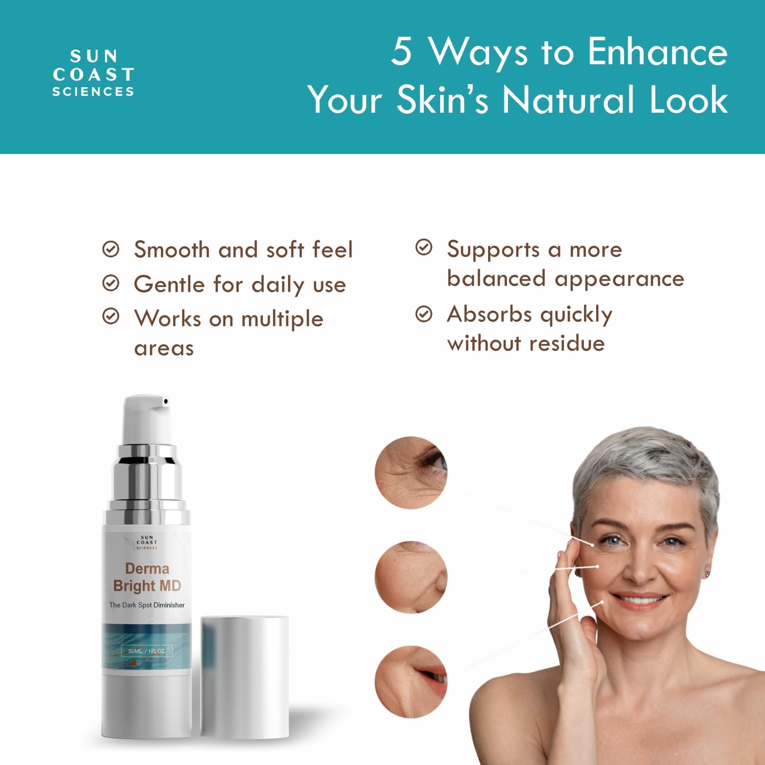 Close-up of DermaBright MD serum texture reading as a lightweight formula