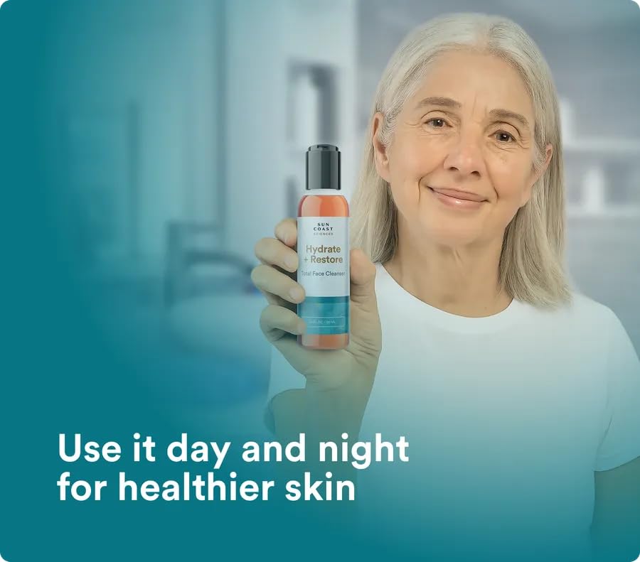 Sun Coast Sciences Hydrate + Restore cleanser supports refreshed-looking skin after use.