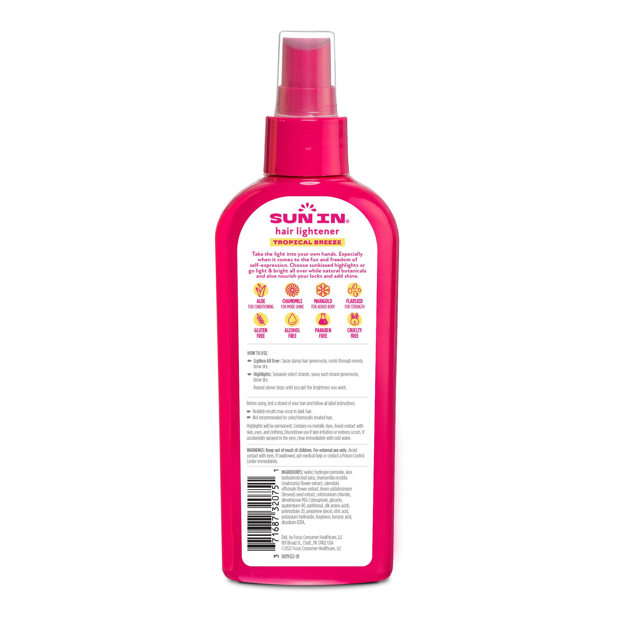 Sun-In mist application demonstrates quick, even coverage on damp hair.