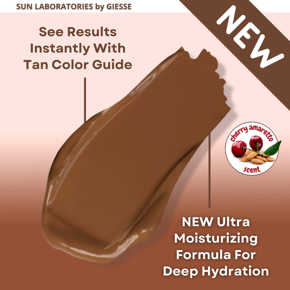 Sun Laboratories by Giesee very dark self-tanner in use for dramatic bronze.