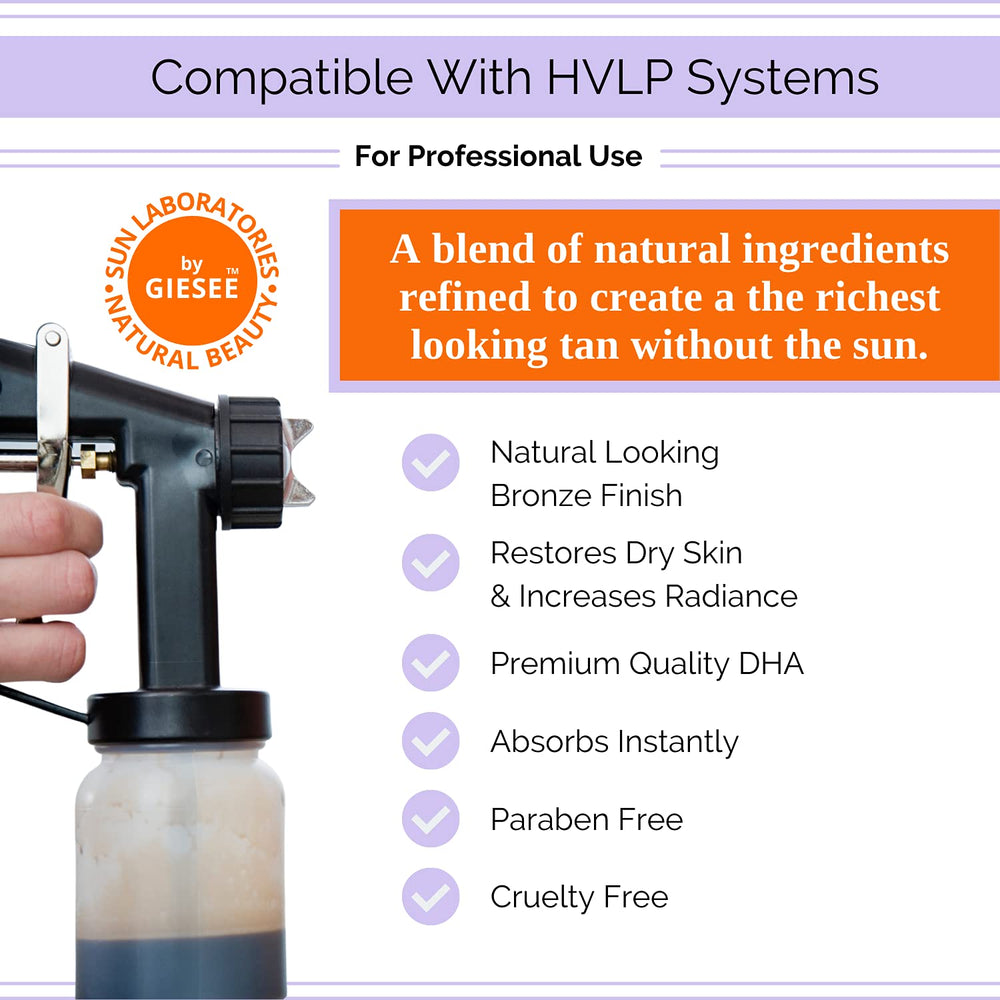 This image shows Sun Labs Self-Tanning Spray Ultra Dark 3-Pack mist on arm for streak-free coverage.