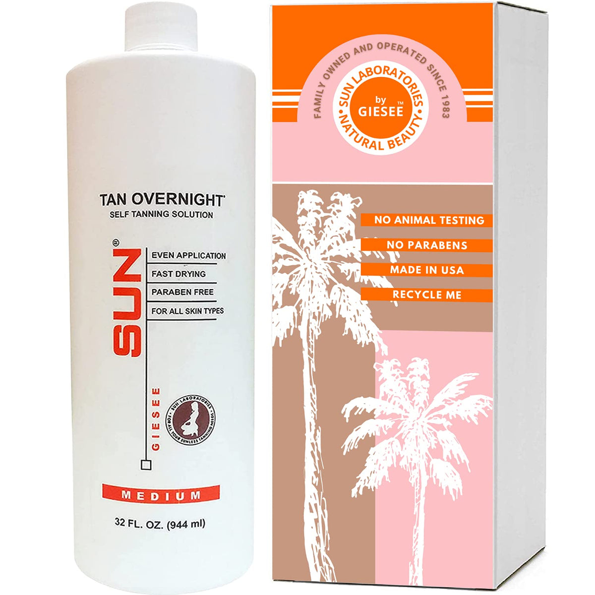 Sun Laboratories spray tan medium bottle ready for a natural bronze tan