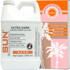 Sun Laboratories Ultra Dark spray tan solution in a half-gallon kit for an even at-home tan.