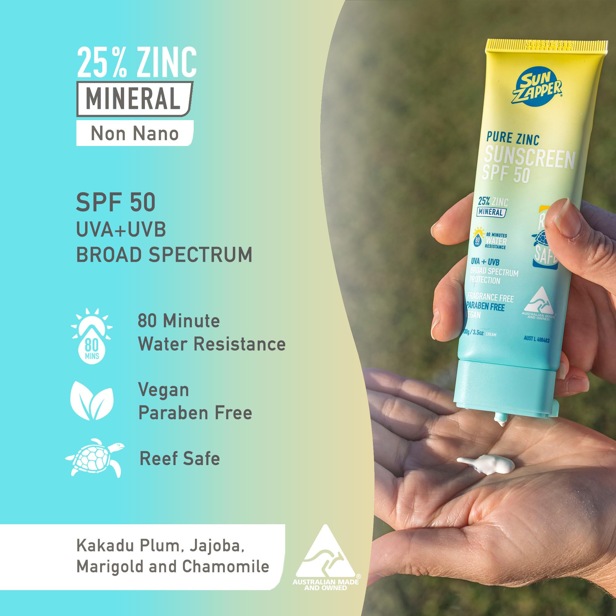 Ingredients list highlights Vitamin E and Kakadu Plum.