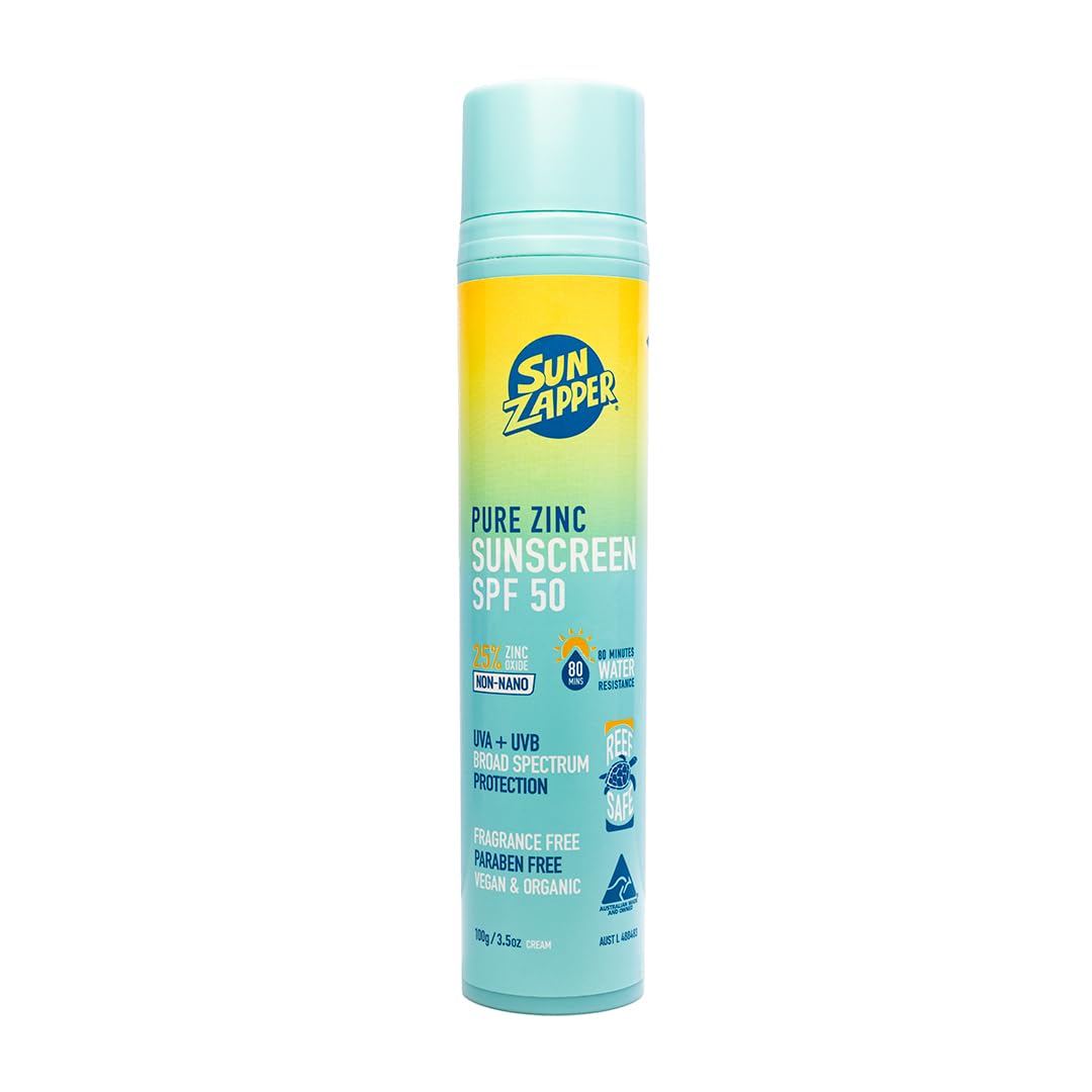 Sun Zapper Pure Zinc bottle pump for quick, mess-free daily sun protection.