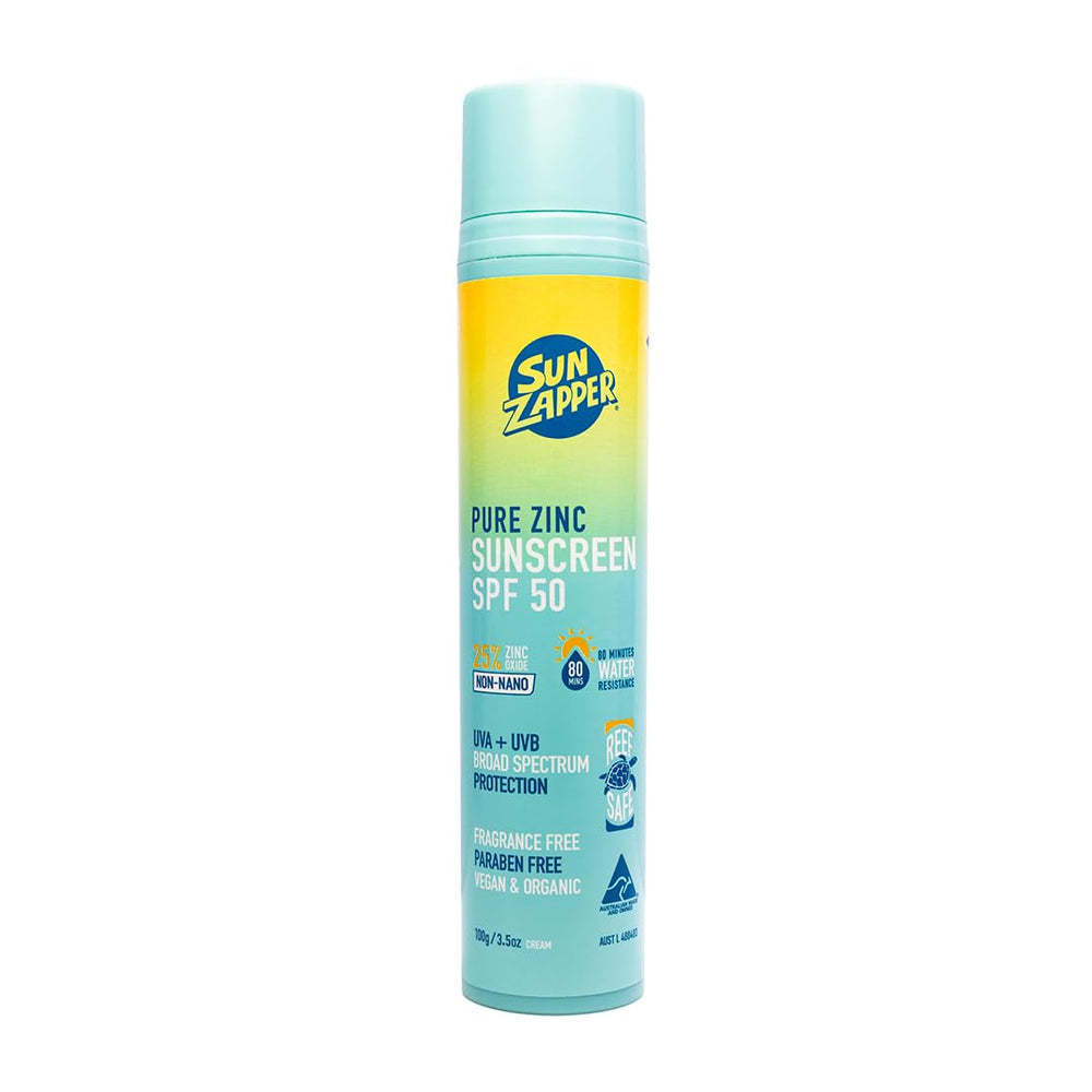 Sun Zapper Pure Zinc bottle pump for quick, mess-free daily sun protection.