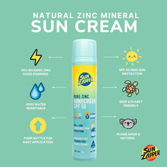 Sun Zapper UV protection label highlights 25 zinc oxide strength.