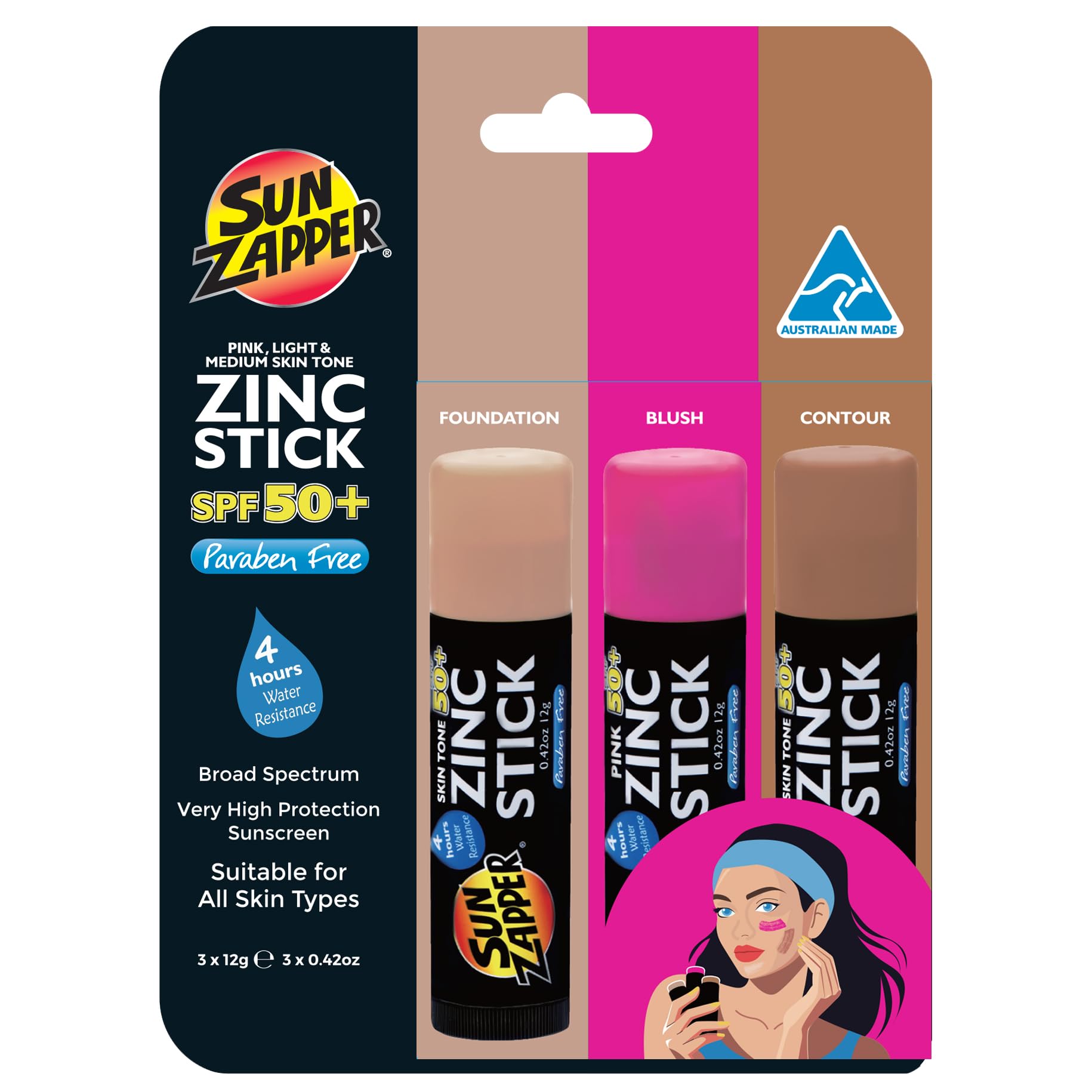 Sun Zapper Sunscreen Stick Light Concealer provides SPF 50+ for a smooth concealer finish