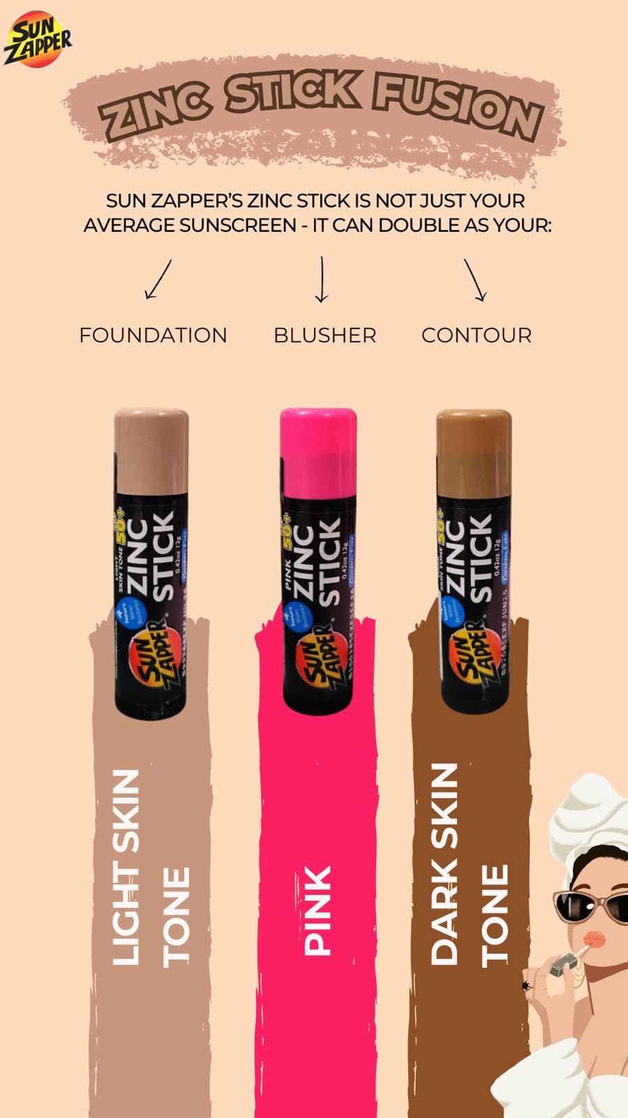 Sun Zapper Sunscreen Stick Pink Lip Color provides SPF 50+ for color on the go