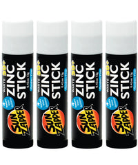 Sun Zapper sunscreen stick in white, 4-pack, water-resistant mineral protection against UVA/UVB.
