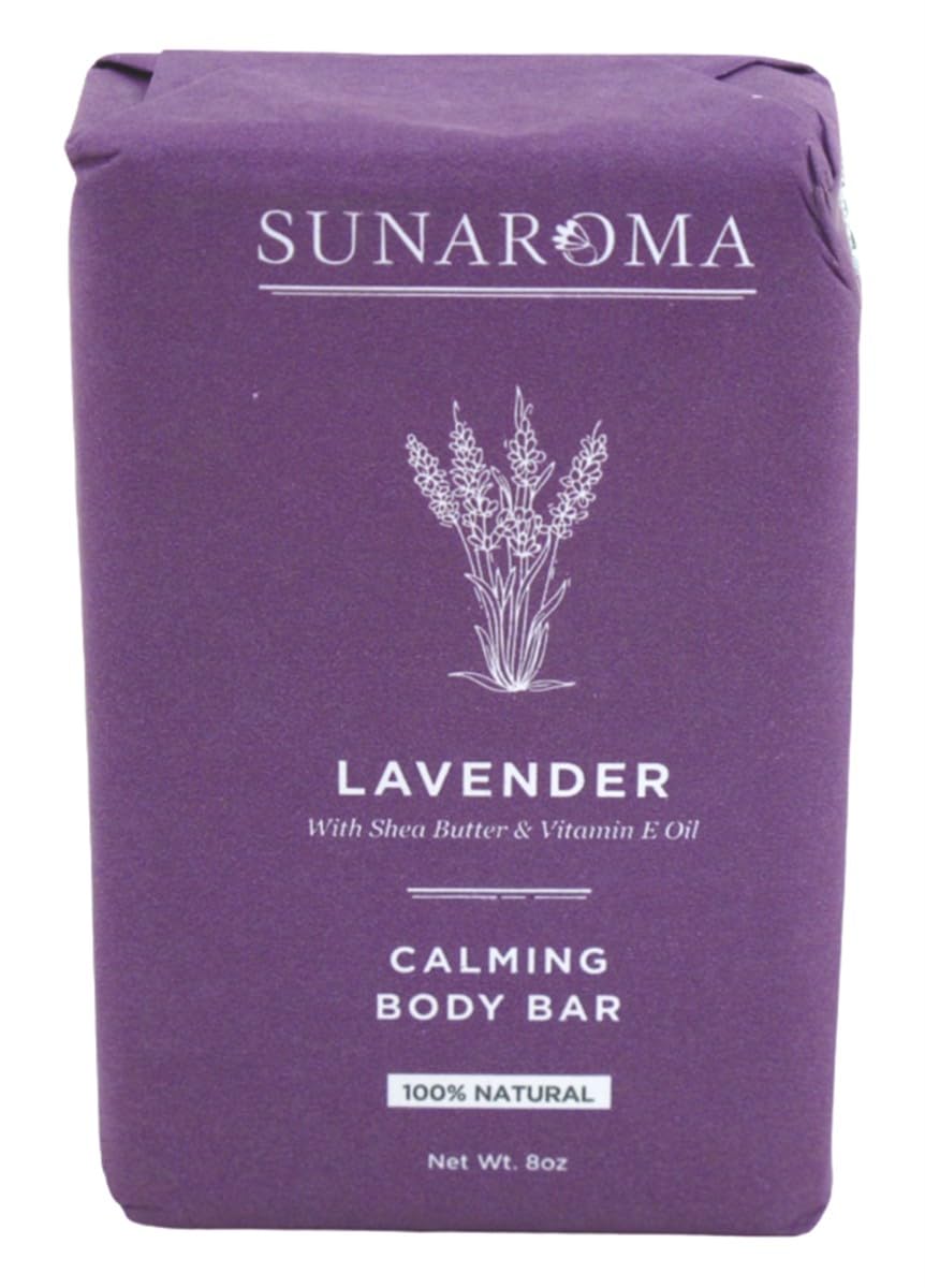 Sunaroma Lavender Shea Vitamin E soap bar assembled display suggests multi-pack value.