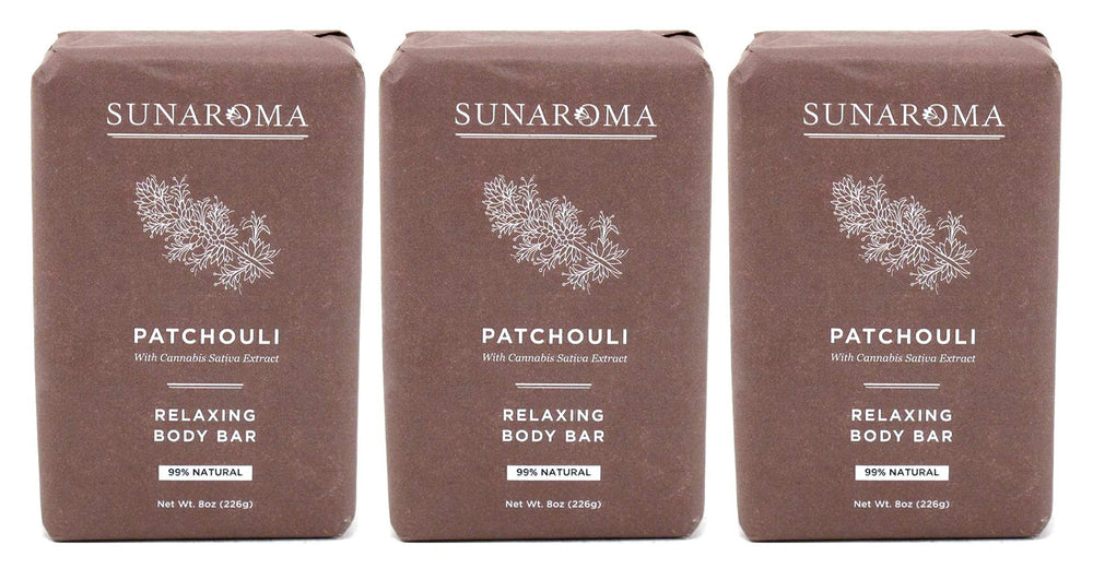 SUNAROMA Patchouli Soap Bar Pack front view for daily cleansing and calm routines.