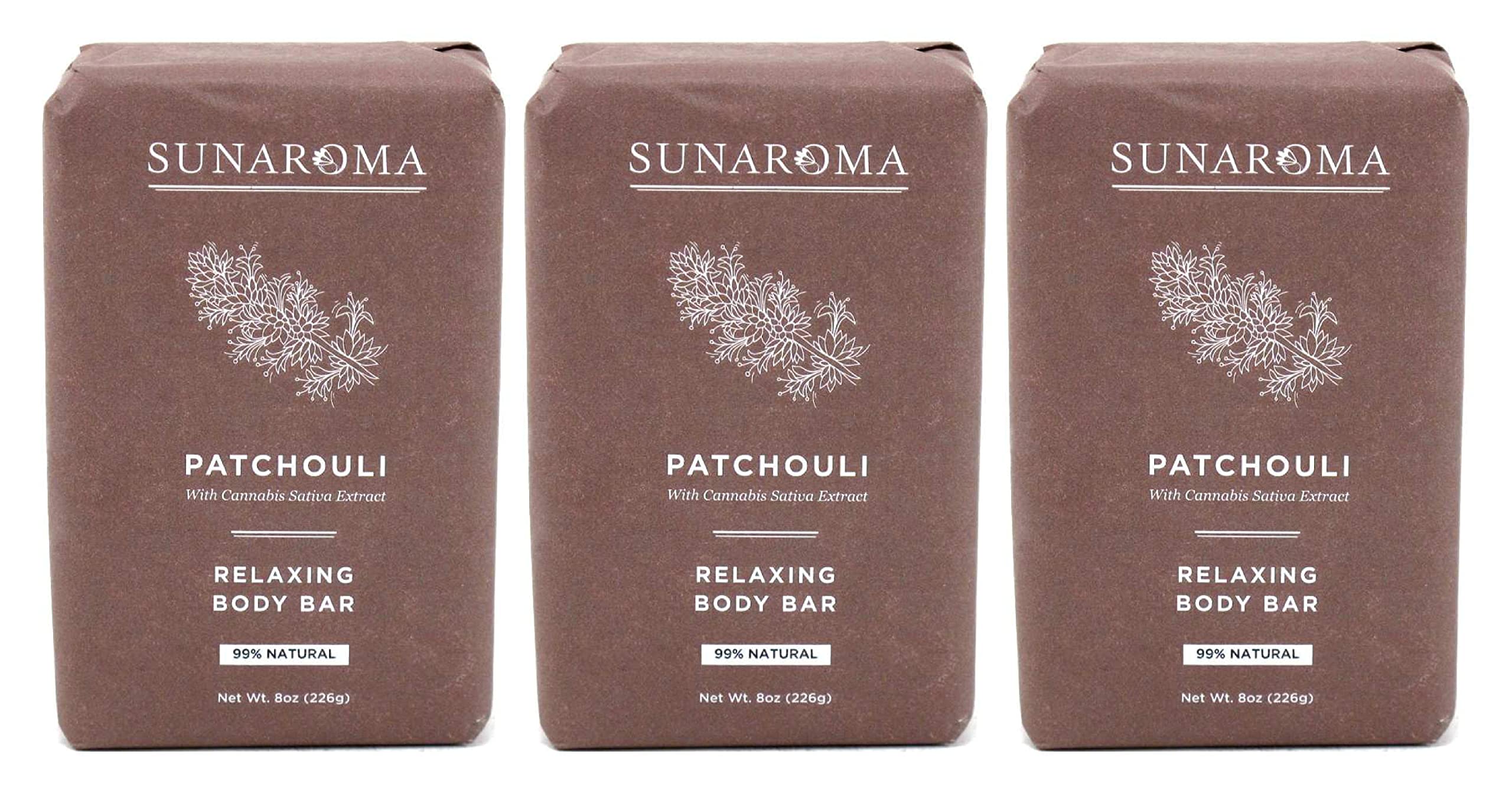 SUNAROMA Patchouli Soap Bar Pack lavender scent evokes spa-like relaxation.