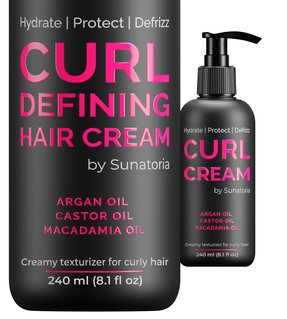 SUNATORIA Curl Cream bottle on a clean backdrop, lightweight hydration for curls.