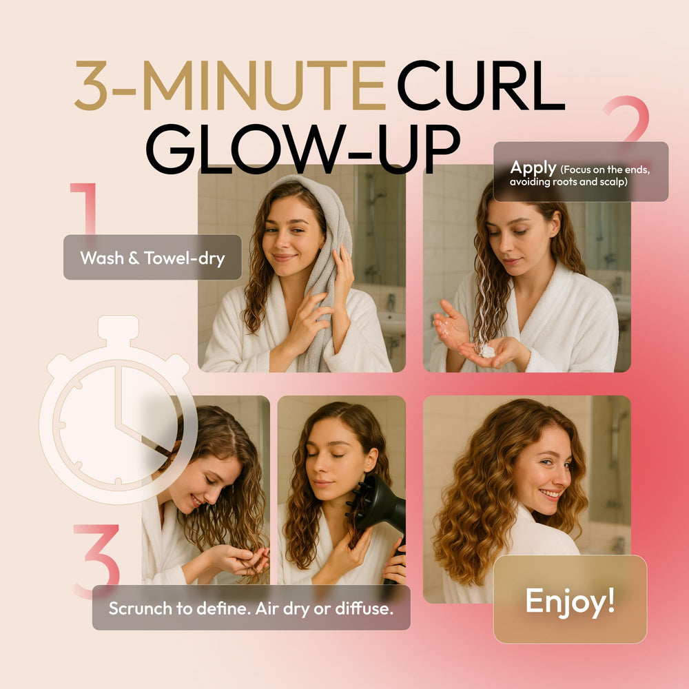 SUNATORIA Curl Cream bottle with ingredients icons, clean vegan formula.