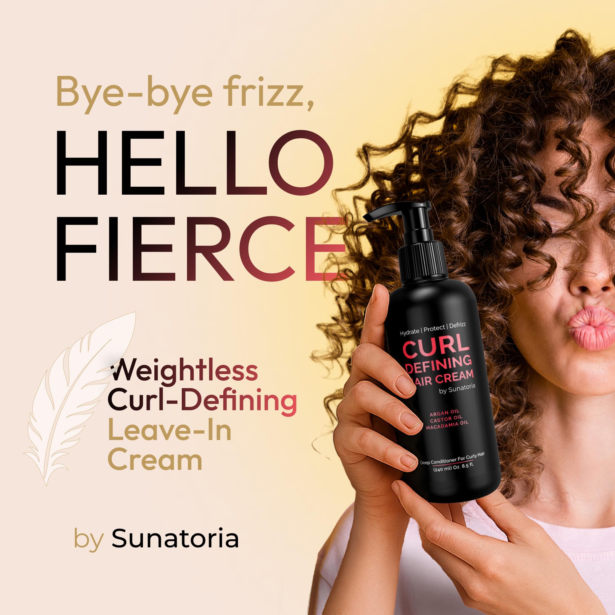 SUNATORIA Curl Cream label close-up, vegan formula protecting color-treated hair.