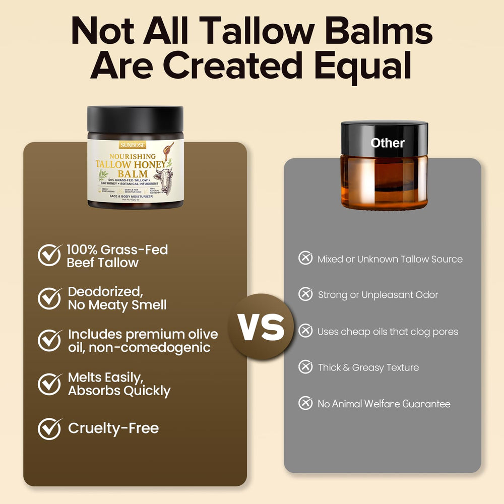 Sunbose Balm ingredient label highlights grass-fed tallow and natural oils