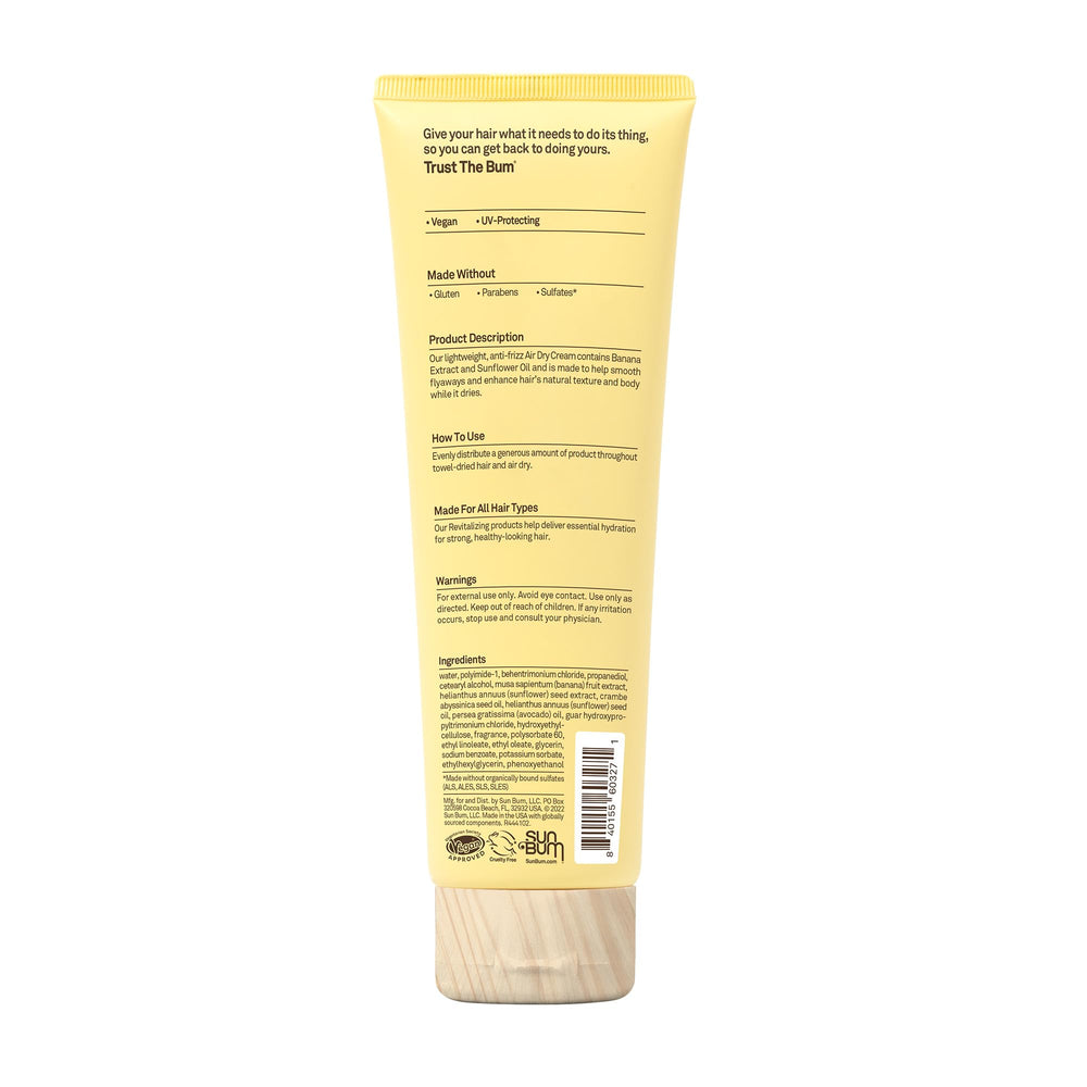 Sun Bum Revitalizing Air Dry Cream ingredients illustration showing banana and sunflower.
