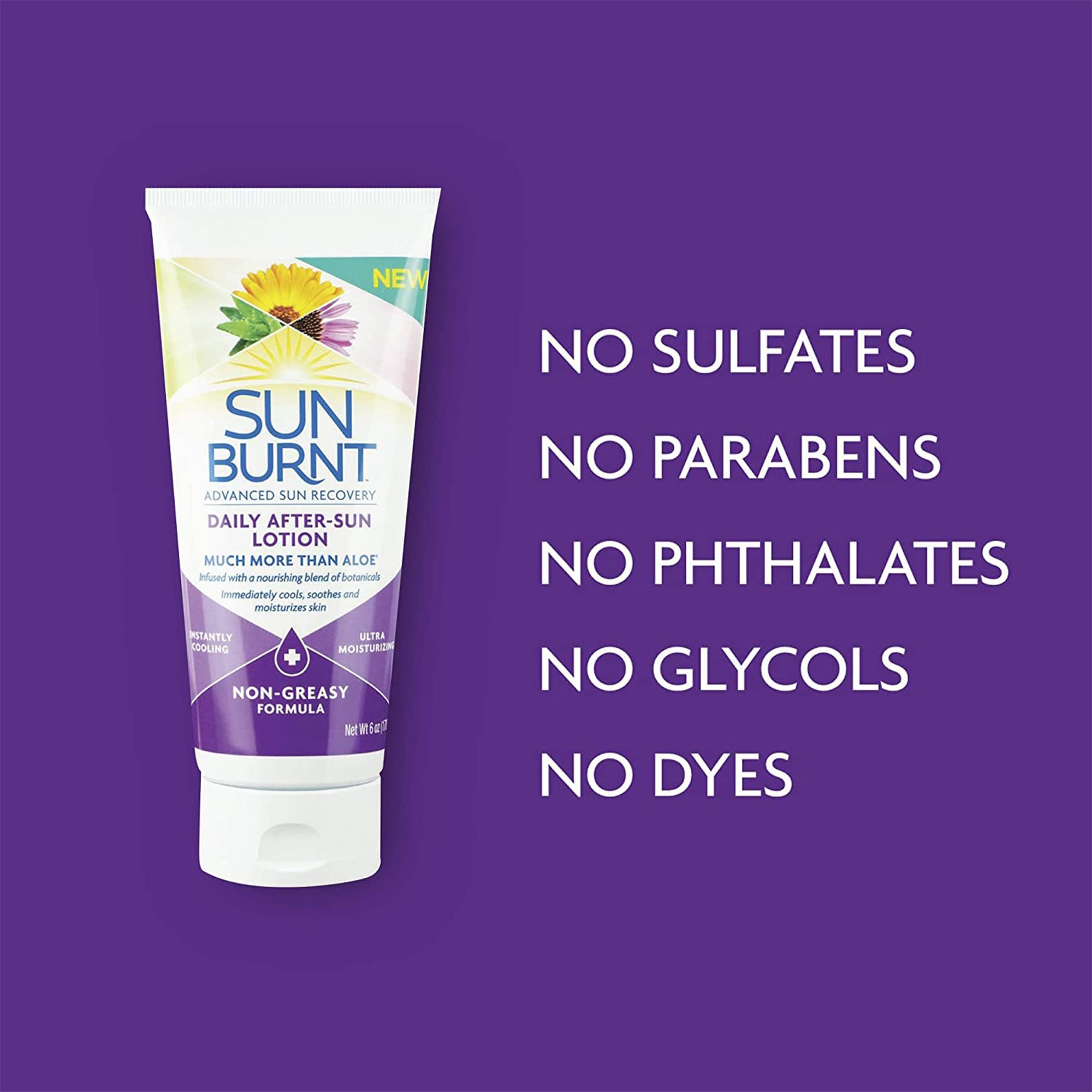 SunBurnt Advanced After-Sun Lotion packaging and tube ready for beach bag.
