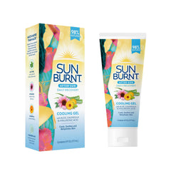 Sunburnt EMCW9 back-label highlights calendula and hyaluronic acid benefits.