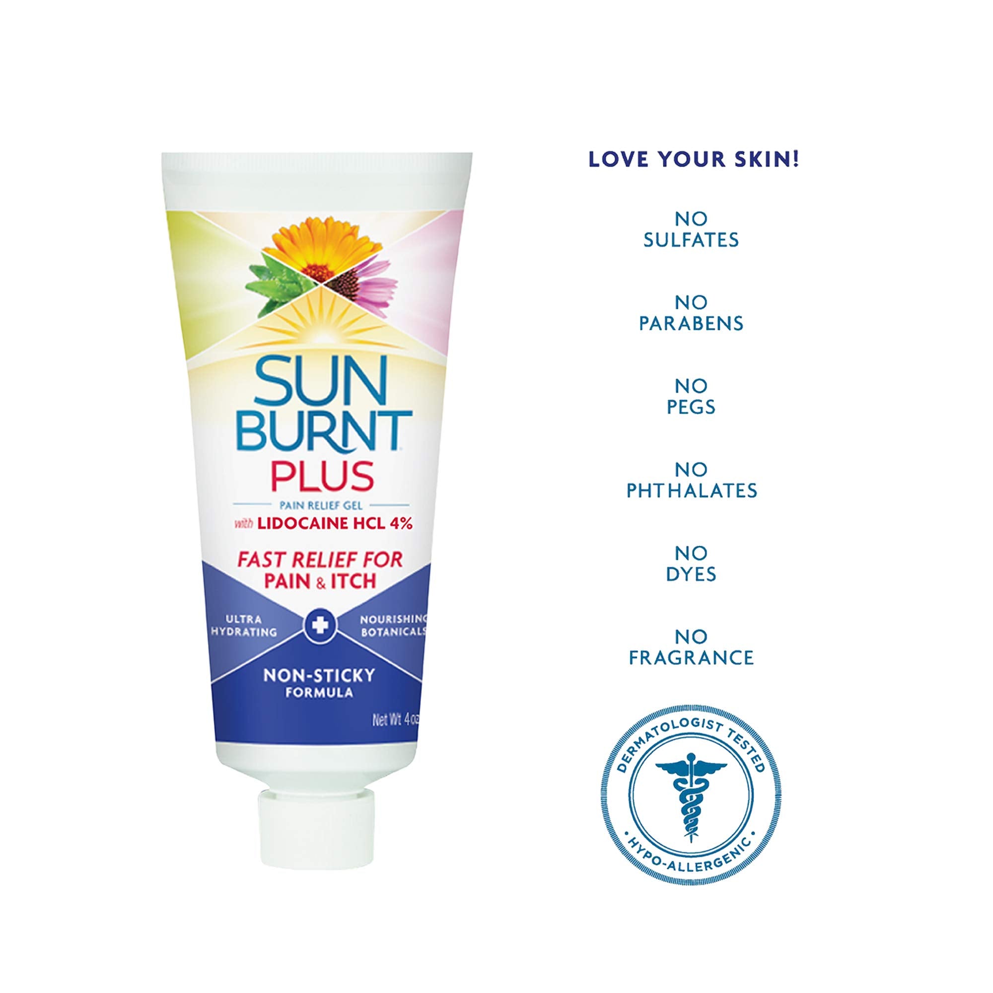 Sunburnt Plus calendula-flowers image emphasizes gentle anti-inflammatory care