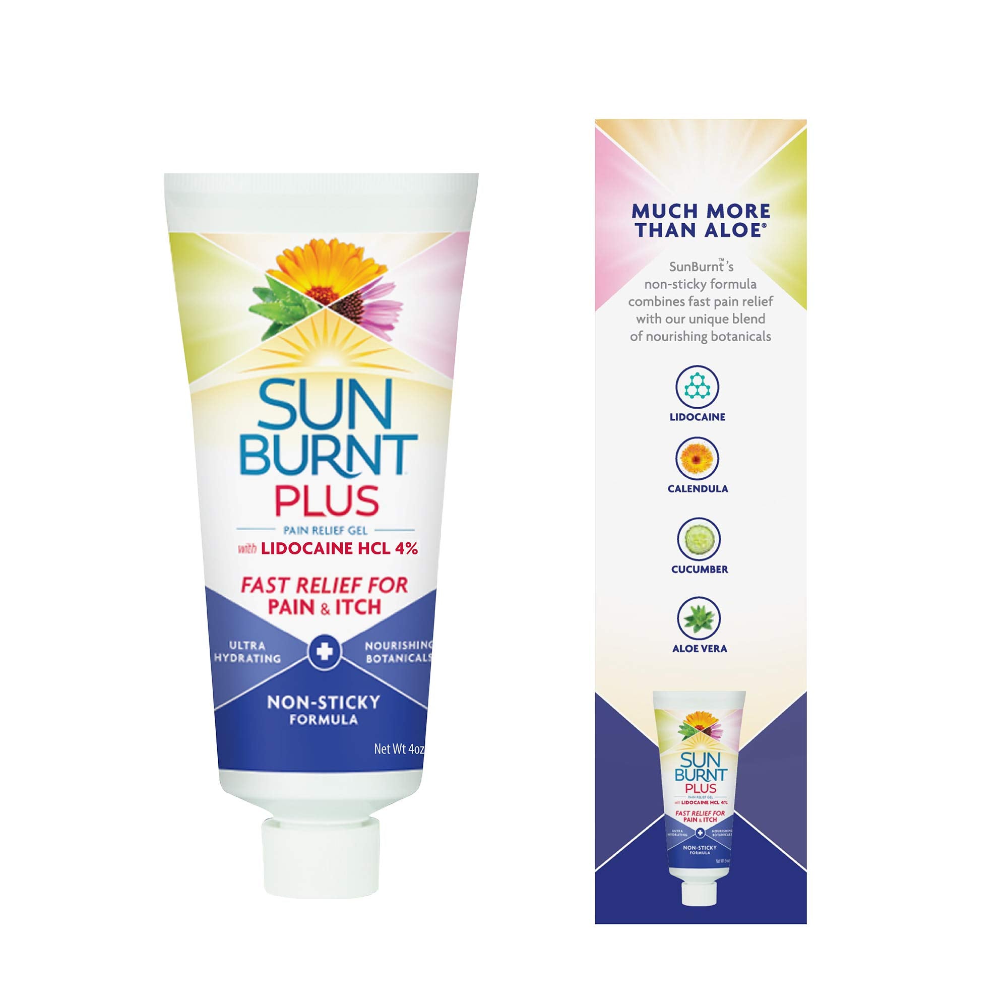 Sunburnt Plus dermatologist-tested badge conveys trust and safety