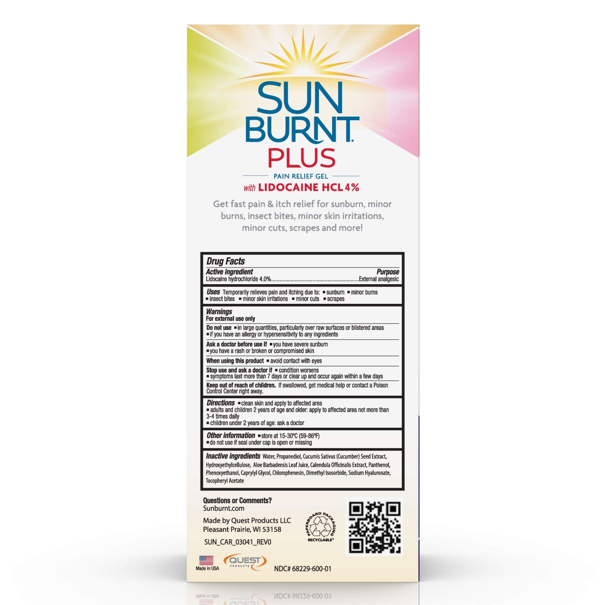 Sunburnt Plus lidocaine-closeup highlighting rapid pain relief for sunburn discomfort