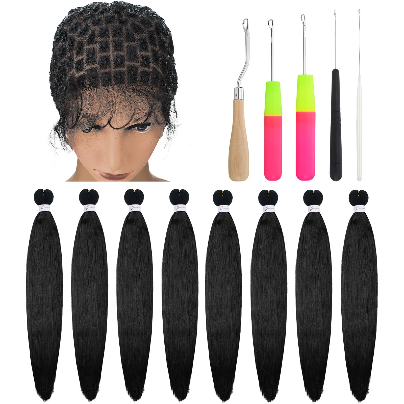 Suncalla braided wig cap set shown as an easy beginner-friendly kit for crochet braids