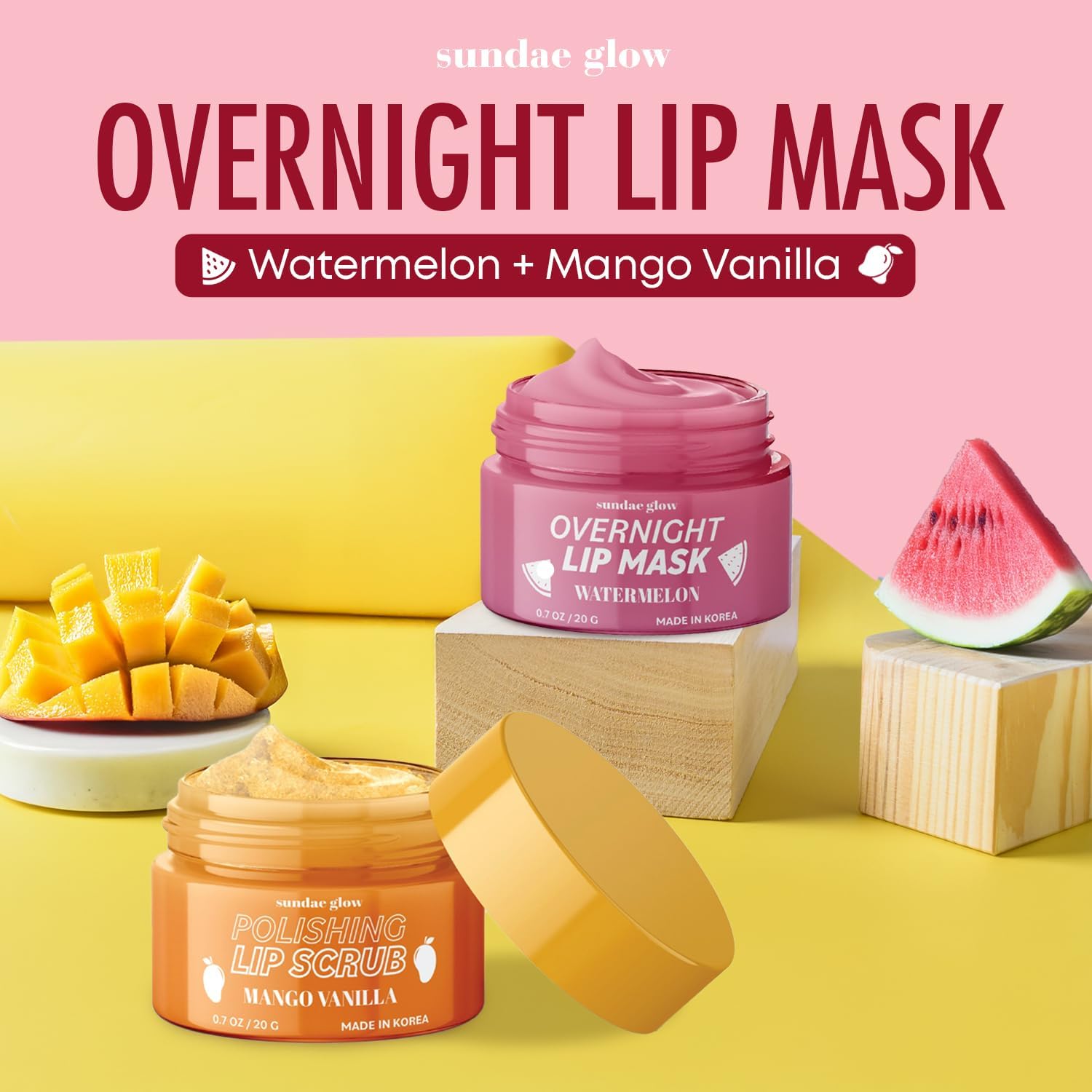 Sundae Glow Lip Mask & Scrub Mango formula nourishes dry lips.